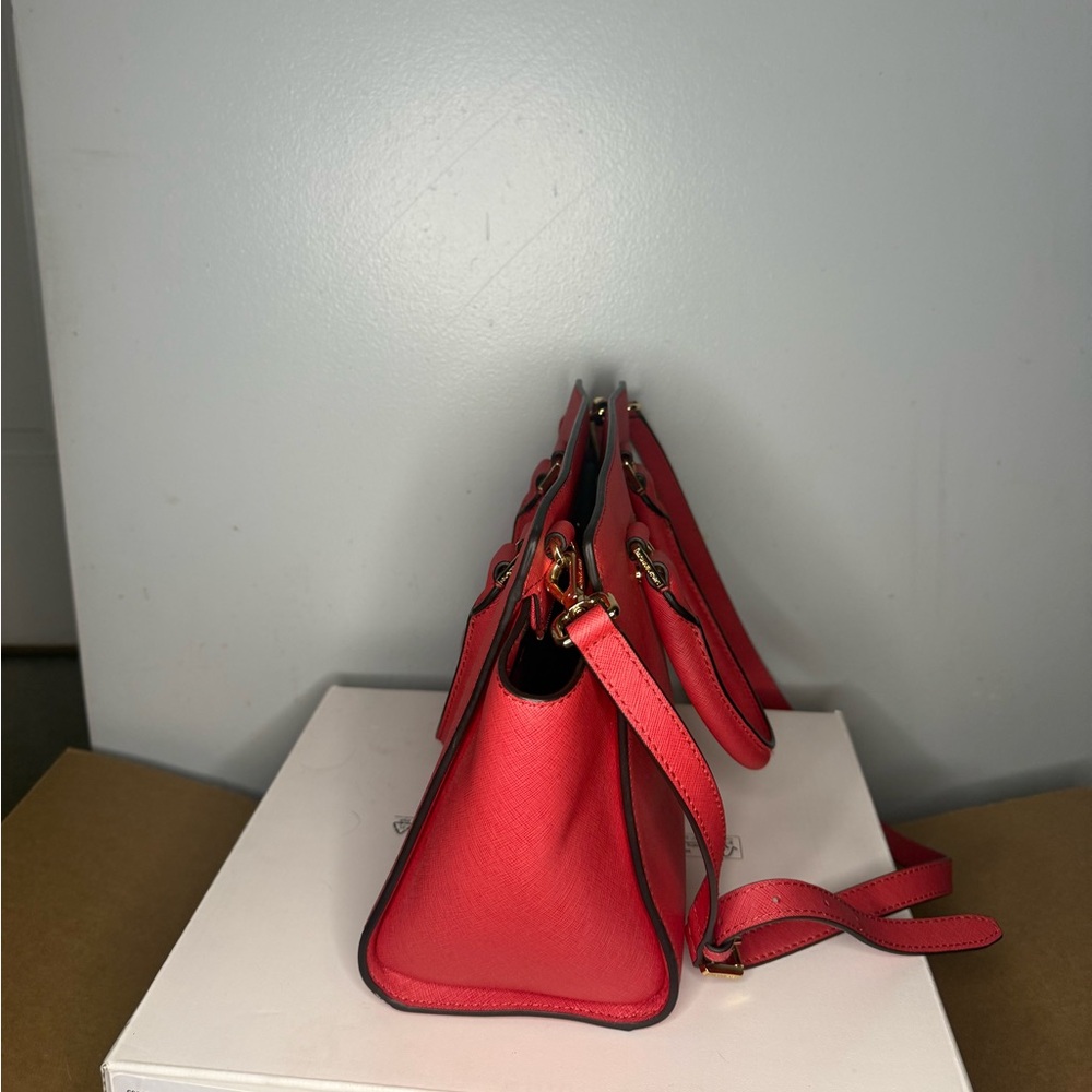 Michael Kors Coral-Red Saffiano Leather Satchel - Picture 4 of 5